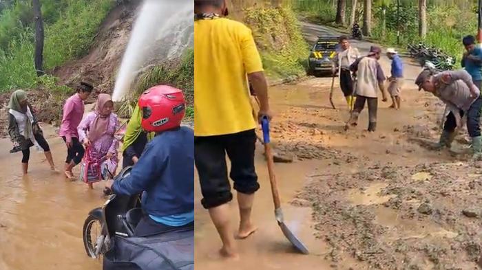 Pipa PDAM Bocor Sebabkan Tanah Longsor yang Tutup Akses Jalan Antar Kecamatan di Trenggalek