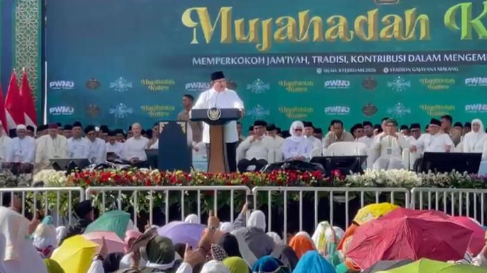 HARLAH 2 ABAD NU - Presiden Prabowo Subianto saat perhelatan 100 Abad Nahdlatul Ulama (NU) di Stadion Gajayana, Kota Malang pada Minggu, 8 Februari 2026.