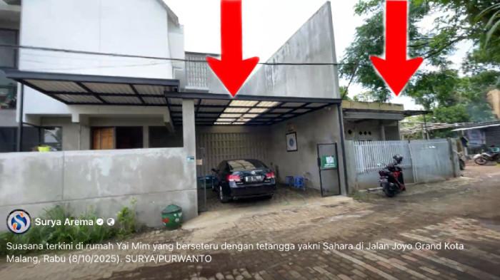 Dari dokumentasi reporter suryamalang.com di lapangan, rumah Sahara berada di ujung jalan berpagar putih, sedangkan rumah Yai Mim berada di sebelahnya berpagar hitam dengan bangunan minimalis modern bergaya Industrial.