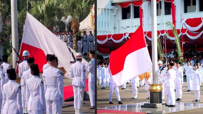 INSIDEN BENDERA TERBALIK - Upacara Hari Ulang Tahun (HUT) ke-80 di Balai Kota Surabaya, Minggu (17/8/2025) sempat diwarnai terbaliknya bendera Merah Putih. Setelah dilakukan perbaikan, upacara tetap dilanjutkan dan Bendera Merah-Putih kembali dikibarkan.