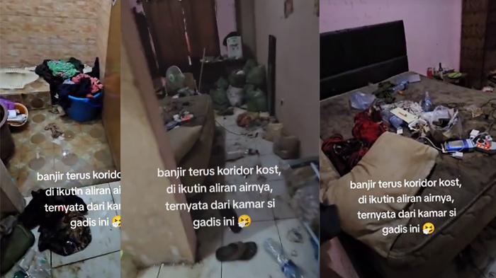 Viral Kamar Kos Jorok Dihuni Seorang Gadis, Tetangga Syok Air Menggenang Sampai Banjir Tetap Cuek