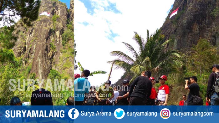 Bendera Raksasa Berkibar di Tebing Sepikul, Tebing Tertinggi Jawa Timur