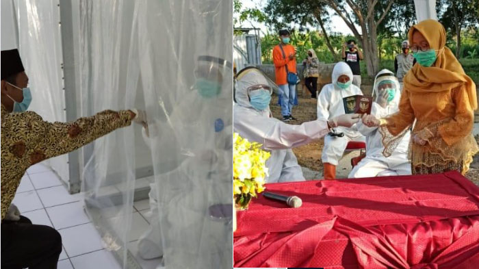 Suasana Haru Prosesi Ijab Kabul Pasien Covid-19 di Pacitan, Mempelai Harus Terpisah 5 Meter