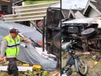 Truk Boks Tabrak 2 Rumah Warga dan Timpa Mobil Honda Mobilio di Ngantang Malang