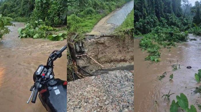 BENCANA: Hujan deras melanda Pulau Taliabu pada Minggu (15/3/2026) membuat akses darat satu-satunya ke Desa Nunca, Kecamatan Taliabu Utara putus karena banjir disertai longsor