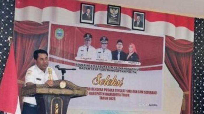 Sambutan Bupati Halmahera Timur Ubaid Yakub sekaligus membuka secara resmi seleksi Paskibraka 2026, Rabu (15/4/2026)