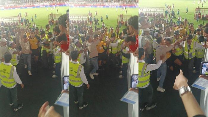 KOMPETISI: Detik-detik Wasit Thoriq Alkatiri dipukul pakai sebuah kain oleh oknum suporter Malut United pada laga kontra PSM Makassar di Stadion Gelora Kie Raha, Ternate, Sabtu (7/3/2026) malam. Apa yang dilakukan oknum suporter Laskar Kie Raha ini disinyalir karena kekecewaan atas kepemimpinan wasit berlisensi FIFA itu di laga tersebut