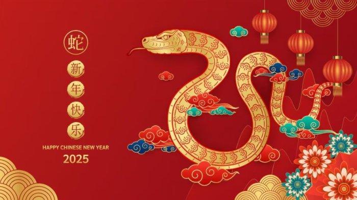 Ilustrasi Shio Ular sebagai ornamen dalam perayaan tahun baru China atau Imlek 2025, diunggah Jumat (14/11/2025).