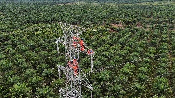 Foto udara Saluran Udara Tegangan Tinggi (SUTT) 150 kiloVolt (KV) Bengkayang - Singkawang, Kabupaten Bengkayang, Kalimantan Barat.