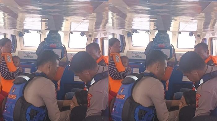 INSIDEN: Proses evakuasi yang dilakukan Polisi terhadap penumpang speedboat yang alami mati mesin di perairan Kecamatan Wasile Tengah, Halmahera Timur, Senin (10/11/2025)