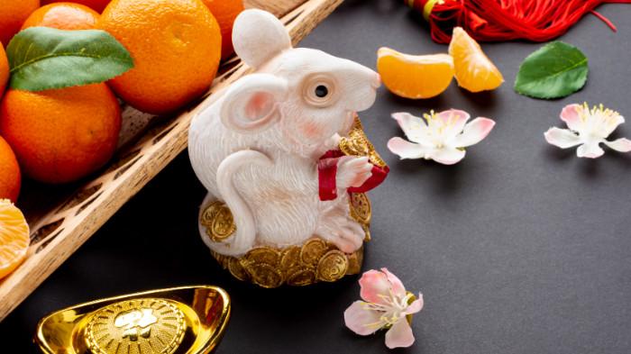 Ilustrasi Shio Tikus sebagai ornamen dalam perayaan tahun baru China atau Imlek, diunggah Jumat (7/11/2025).