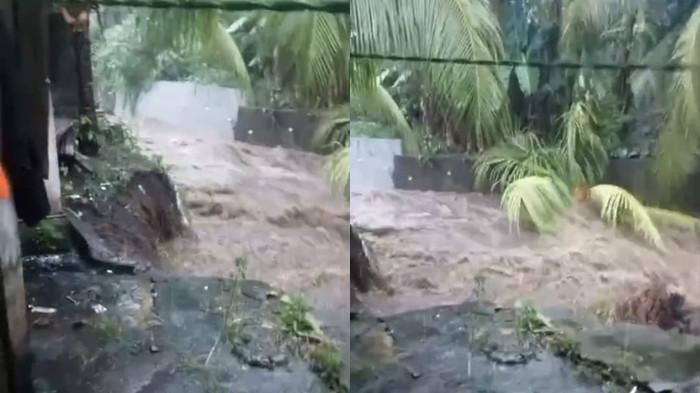 CUACA EKSTREM: Talud kali mati di Kelurahan Tanah Tinggi, Kecamatan Ternate Selatan jebol, Senin (5/1/2026). Jebolnya talud karena tidak kuasa menahan debit air saat hujan