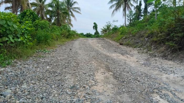 PROYEK: Tampak badan jalan Madopolo-Jojame di Kecamatan Obi Utara belum diaspal. Plt Kepala Dinas PUPR Halmahera Selatan M Idham Pora mengaku ada keterlambatan kerja dalam proyek jalan Lapen Madopolo-Jojame, Selasa (4/11/2025).