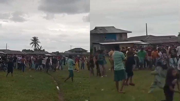 BENTROK: Tangkap layar video tawuran antardesa di Pulau Taliabu saat momen lebaran Idul Adha