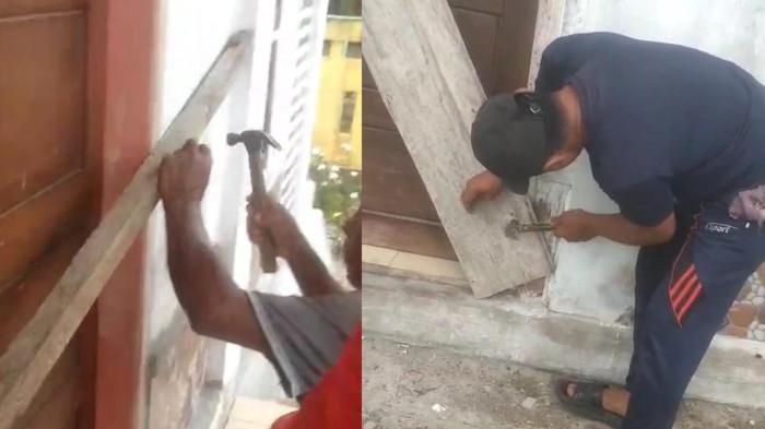 TUNTUTAN: warga Desa Fatkauyon, Kecamatan Sulabesi Timur, Kepulauan Sula, Maluku Utara melakukan aksi pemalangan (penyegelan) gedung serbaguna desa, Minggu (7/6/2026).