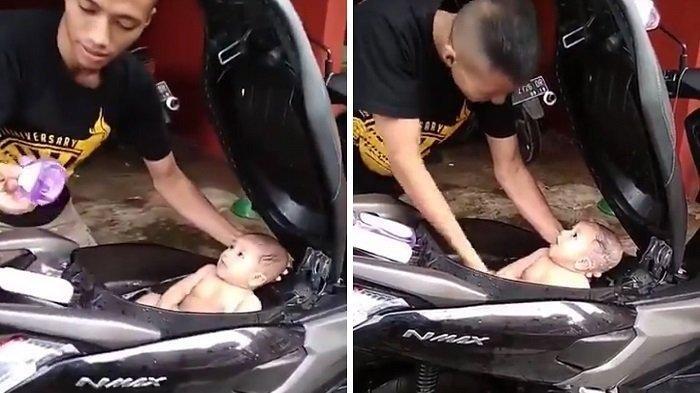 Video Pria Santuy Mandikan Bayi di Bagasi Jok Motor NMAX Viral di Media Sosial, Ini Penjelasannya