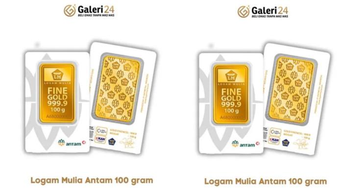 emas antam 100 gram di etalase galeri 24