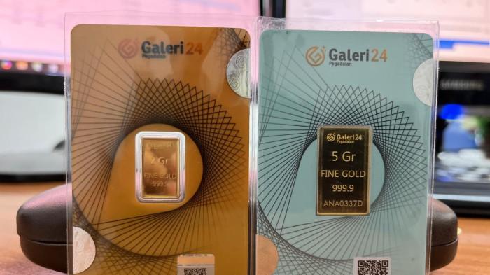 HARGA EMAS - Foto emas batangan cetakan Galeri 24 ukuran 5gram dan 2gram. Diambil pada Selasa (3/2/2026).