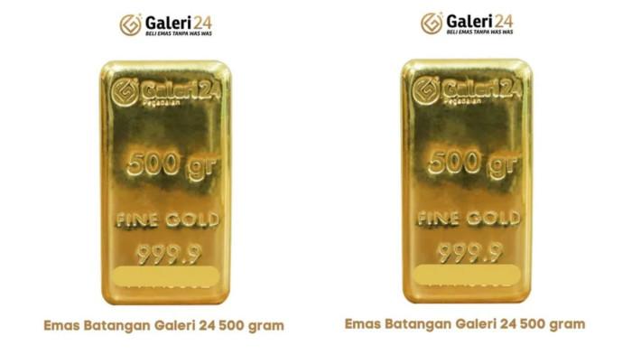 HARGA EMAS PEGADAIAN - Foto emas batangan Galeri 24 250gram dari etalase Galeri 24. Diunduh dari galeri24.co.id, Kamis (5/3/2026).
