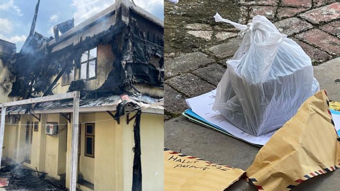FAKTA - Kolase foto Gedung muzdalifah dua lantai asrama transit untuk calon jemaah haji yang berlokasi di lingkungan RT 03 RT 02, Kelurahan Ngade, Kecamatan Kota Ternate Selatan, Maluku Utara, yang dilaporkan terbakar, Selasa (18/11/2025) serta foto 45 paspor calon jemaah haji yang nyaris terbakar. Berikut fakta-fakta dari kejadian kebakaran tersebut.
