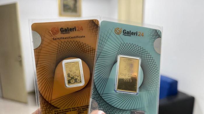 HARGA EMAS - Foto emas batangan cetakan Galeri 24 ukuran 2gram dan 5gram. Diunggah pada Sabtu, (14/2/2026).