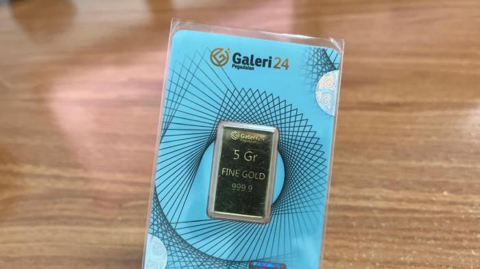 HARGA EMAS - Foto emas batangan cetakan Galeri 24 ukuran 5gram. Diambil pada Selasa, (3/2/2026).
