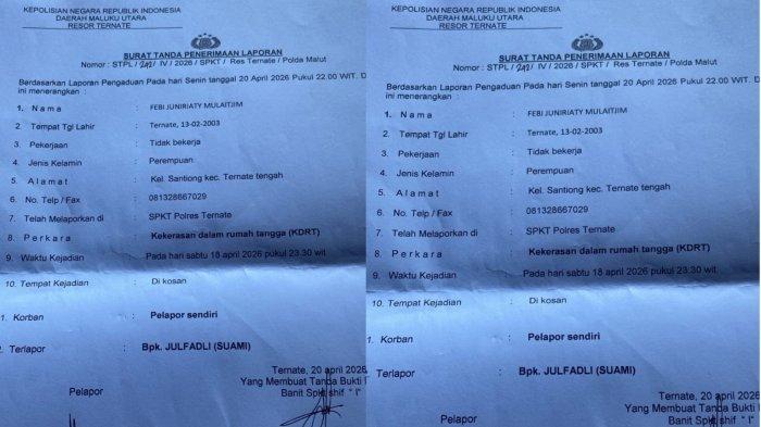 DUGAAN KDRT - Laporan pelapor ke Polres Ternate atas dugaan Kekerasan Dalam Rumah Tangga atau KDRT, Selasa (28/4/2026)