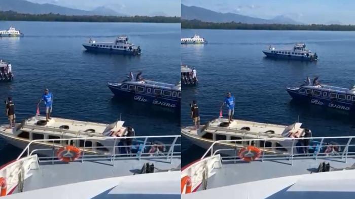 TRANSPORTASI: Sejumlah motoris speedboat rute Jailolo-Ternate (sebaliknya) protes kehadiran KM Cantika 08, Jumat (28/11/2025). Aksi ini buntut pemasukan/omzet speedboat yang menurun setelah kehadiran kapal cepat tersebut