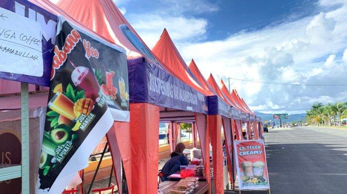 OMZET: Stan pedagang takjil di kawasan UMKM Milenial, Desa Tembal, Kecamatan Bacan Selatan, Halmahera Selatan, Kamis (5/3/2026). Pedagang di kawasan tersebut mengeluh sepi pembeli