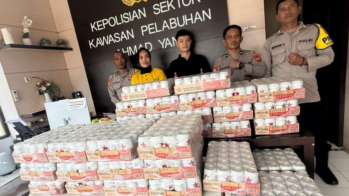 MIRAS - Polsek kawasan pelabuhan Ahmad Yani Ternate kembali gagalkan penyelundupan ribuan kaleng minuman bermerek yang masuk ke Ternate, Senin (1/6/2026).