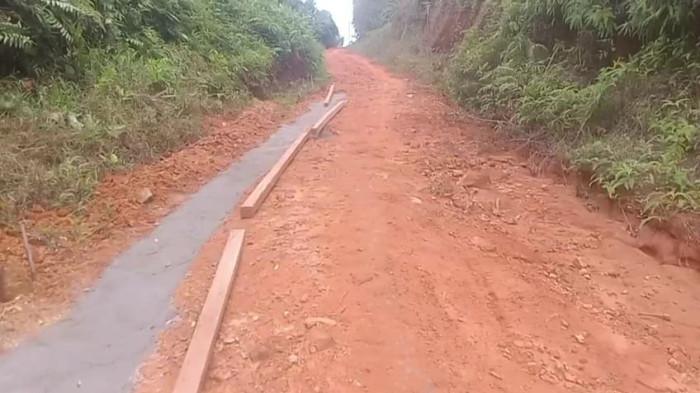 JALAN RUSAK - Tampak jalan setapak berlokasi di Jalur Air Lise Kecamatan Lede Pulau Taliabu, Selasa (11/11/2025). Jalan setapak itu dibangun oleh 4 warga yang berpatungan pakai dana pribadi.
