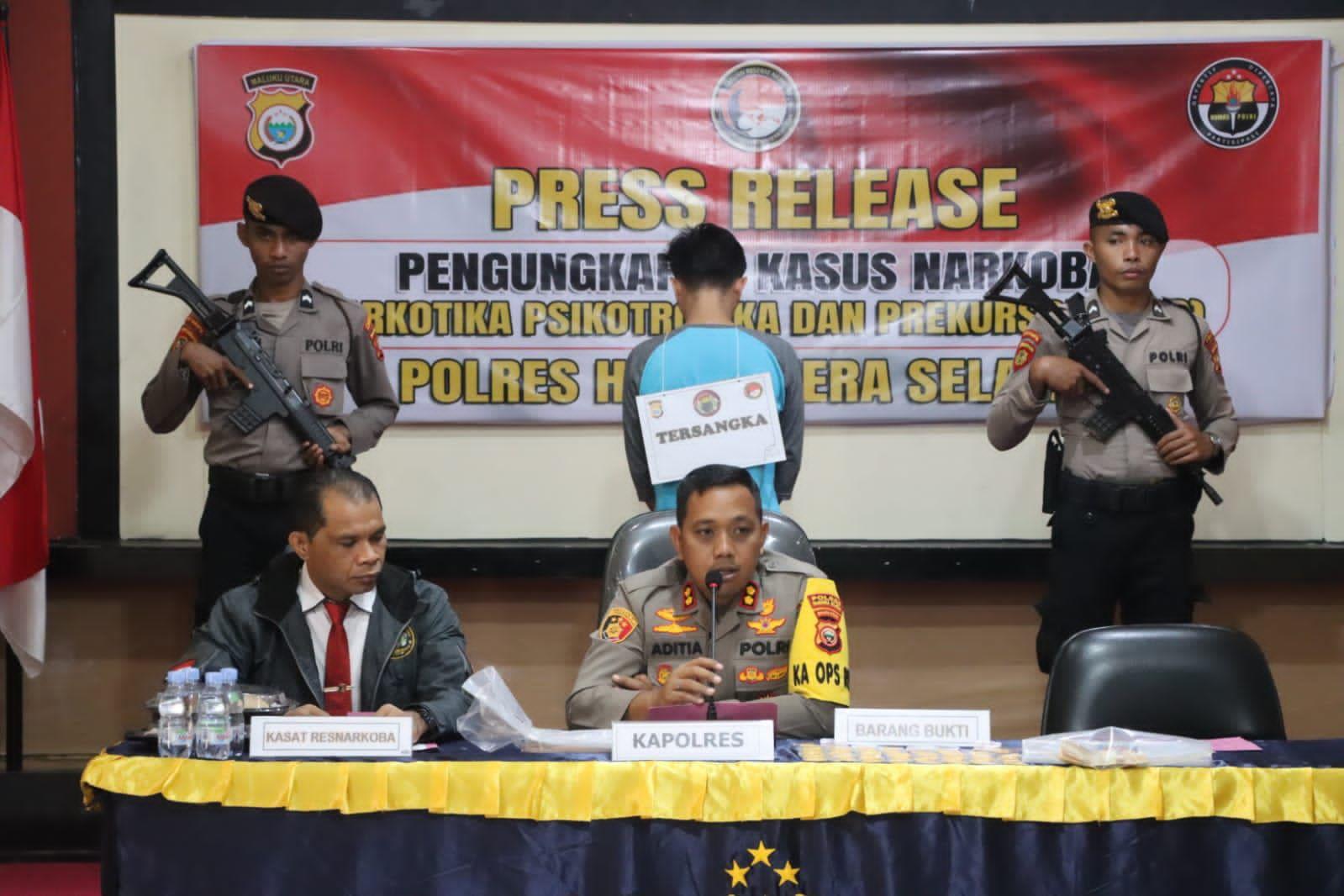 Polres Halmahera Selatan Ringkus Pria Pengedar Narkotika, Pelaku Terancam 15 Tahun Penjara