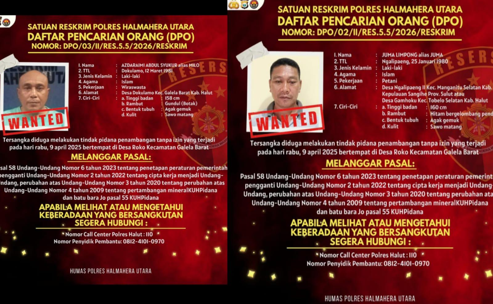 Buron Setahun, 2 Tersangka Tambang Ilegal di Halmahera Utara Resmi Masuk DPO