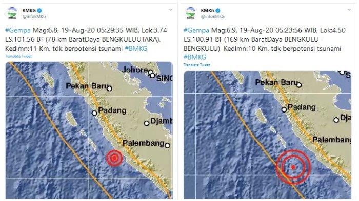 Bengkulu Diguncang Dua Gempa Magnitudo 6,9 dan 6,8, Begini Analisis BMKG soal 'Gempa Doublet'