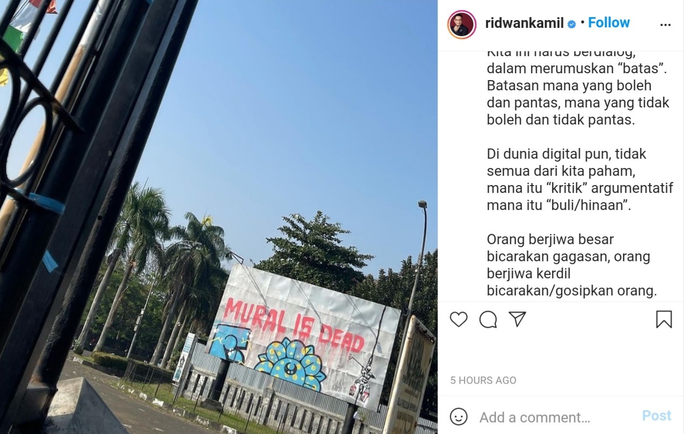 Kritik Gambar Mural yang Bertuliskan 'Mural is Dead', Ridwan Kamil Ajak Warga Berdialog soal Batasan
