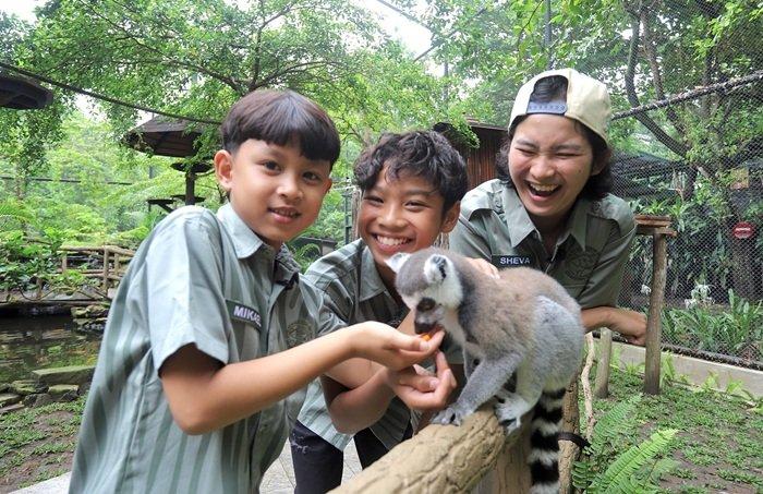 WISATA JOGJA - Pengunjung tengah berinteraksi dengan satwa di Gembira Loka Zoo. Gembira Loka Zoo bisa menjadi tempat wisata pilihan untuk menikmati liburan dengan tiket masuk terjangkau.
