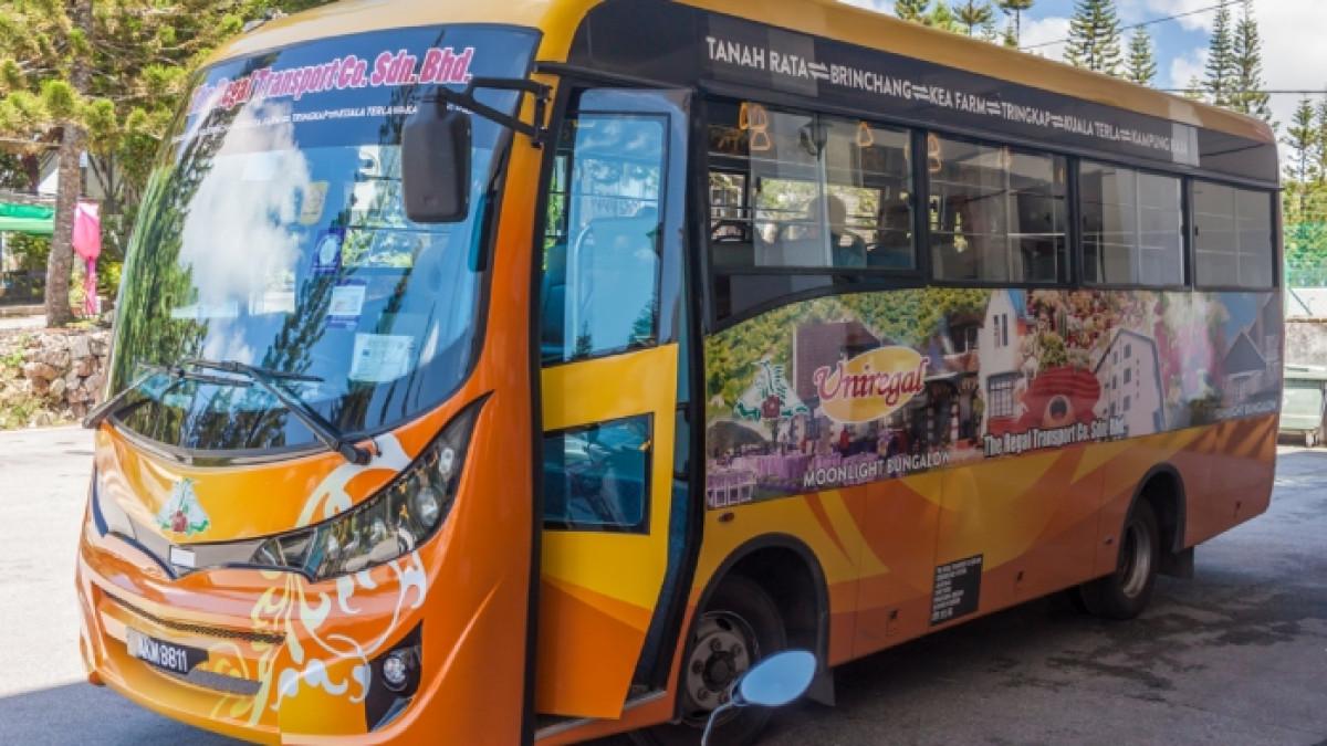 Ilustrasi bus pariwisata yang disewa untuk piknik.
