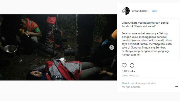 Viral di Instagram, Pendaki yang Ditinggalkan Rekannya di Gunung Singgalang Dalam Kondisi Cedera