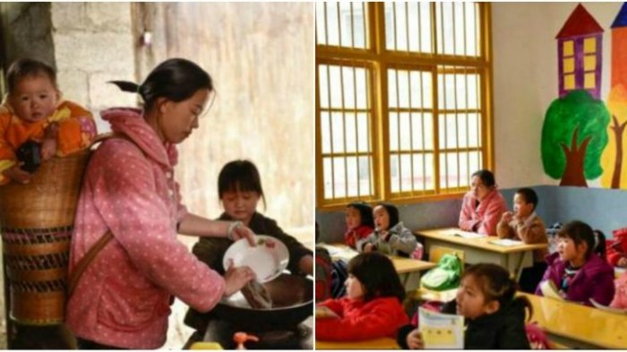 Belum Pernah Sekolah Sebelumnya, Seorang Ibu di Tiongkok Ini Putuskan Masuk TK Bersama Anaknya