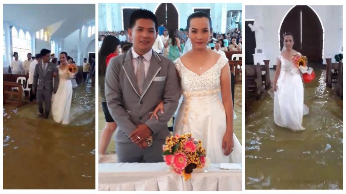 Viral Video Pengantin Menikah di Gereja Filipina yang Tergenang Air, Netizen Banjiri Ucapan Selamat
