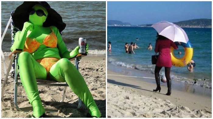 13 Foto Ini Abadikan Kelakuan Nyeleneh Pengunjung Pantai: ke Pantai Aja Pakai High Heels