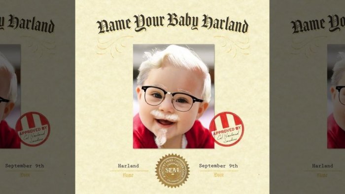 KFC Tawarkan Hadiah Rp 162 Juta bagi Orangtua yang Beri Nama Anaknya Harland, Minat?