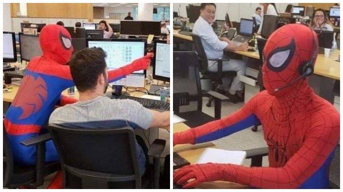 Viral, Banker ini Masuk Kantor dengan Kostum Spiderman di Hari Terakhirnya Kerja