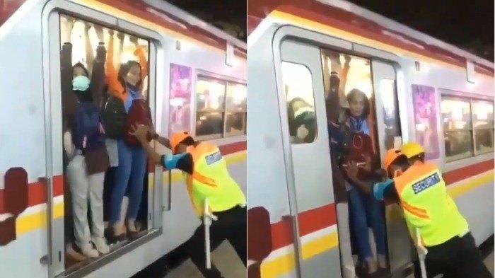 Viral di Medsos, Petugas Dorong Penumpang KRL agar Pintu Kereta Tertutup