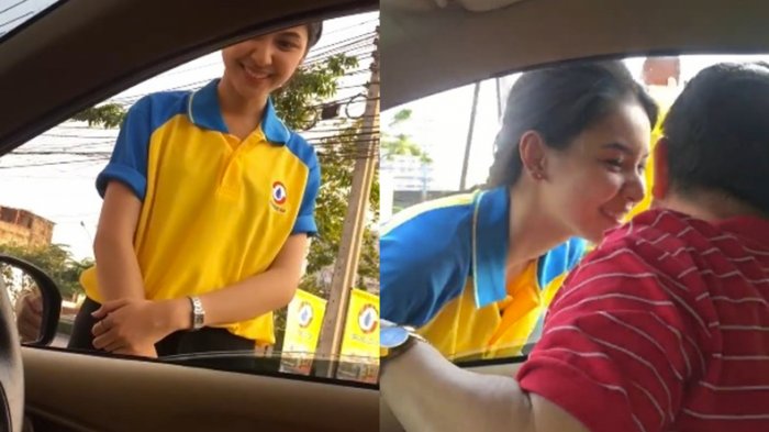 Lupakan Meme BBM Gratis, Petugas SPBU Cantik Ini Berikan Ciuman pada Pengendara yang Isi BBM