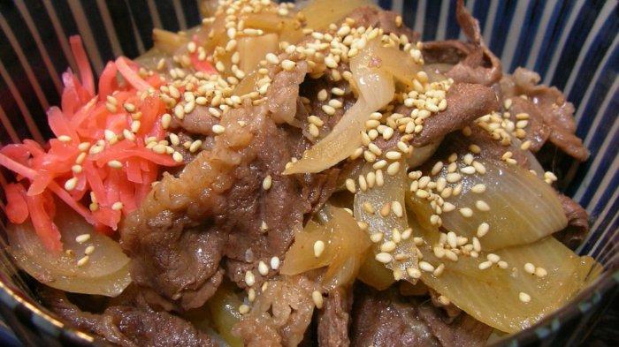 Ilustrasi hidangan Gyudon, salah satu kuliner khas Jepang yang populer.