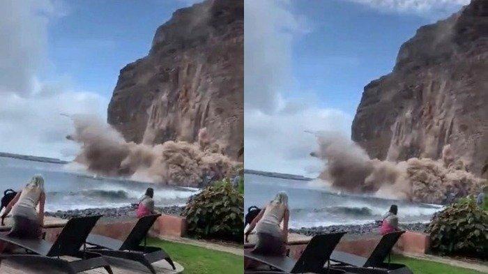 Viral di Medsos, Video Detik-detik Tebing Runtuh di Pantai