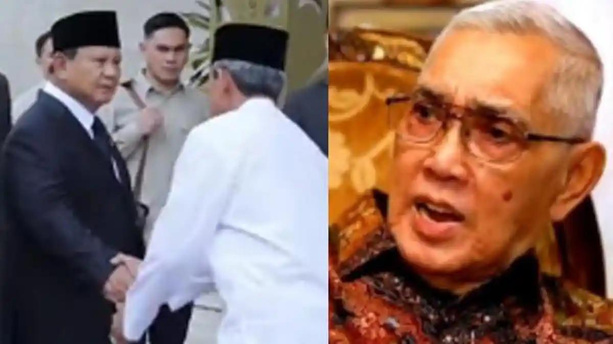 PEMAKAMAN TRY SUTRISNO – Presiden Prabowo Subianto menyapa Sarmili, mantan ajudannya yang kemudian mendampingi Try Sutrisno, saat prosesi pemakaman di Taman Makam Pahlawan Nasional Utama Kalibata, Jakarta.