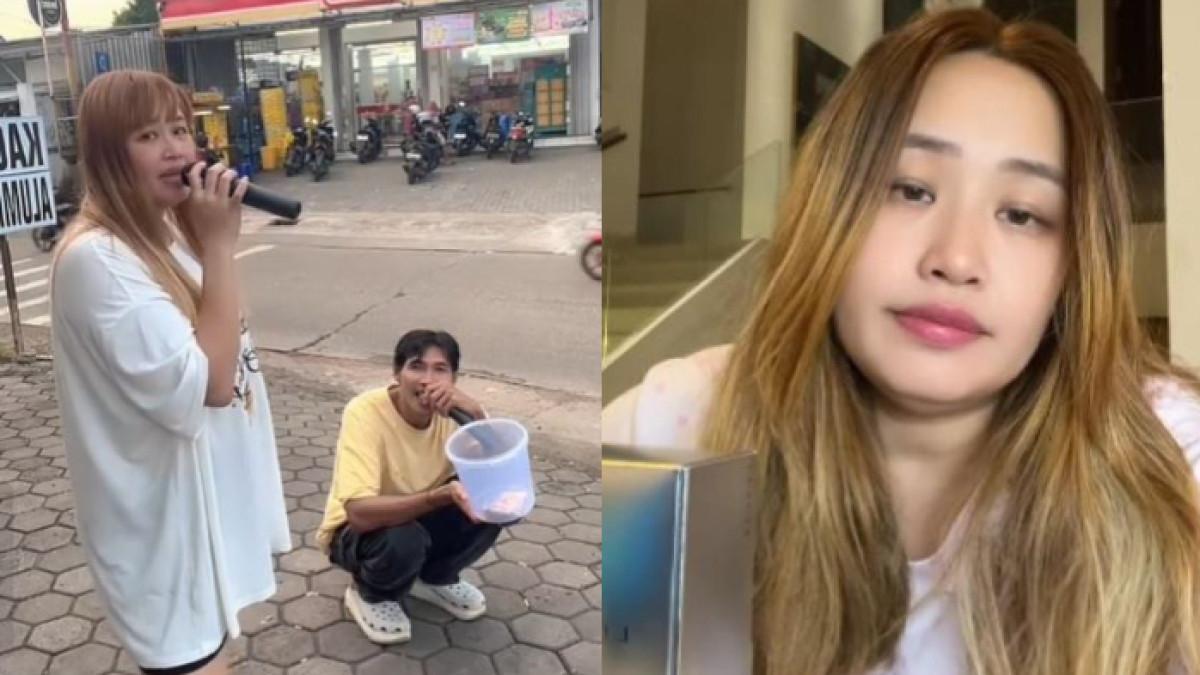 PINKAN MAMBO NGAMEN - Aksi Pinkan Mambo ngamen di jalanan bawa kotak saweran, ditemani Arya Khan.