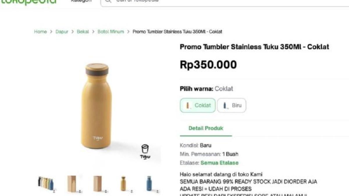 KASUS TUMBLER HILANG - Capture marketplace tentang besaran harga tumbler TUKU. Anita, penumpang KRL mengaku tumbler TUKU miliknya yang kini kasusnya berimbas ke petugas KAI.